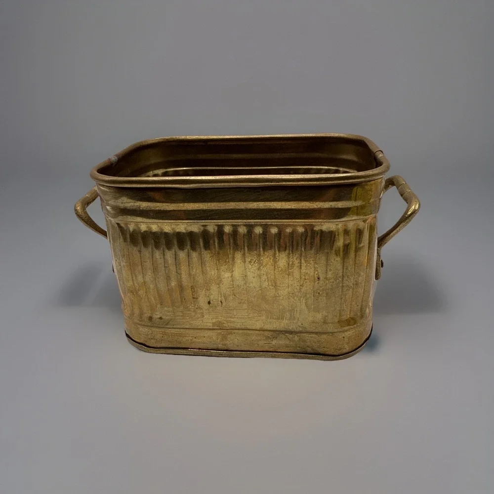 Vintage Small Brass Tub Planter With Handles 6'' Wide